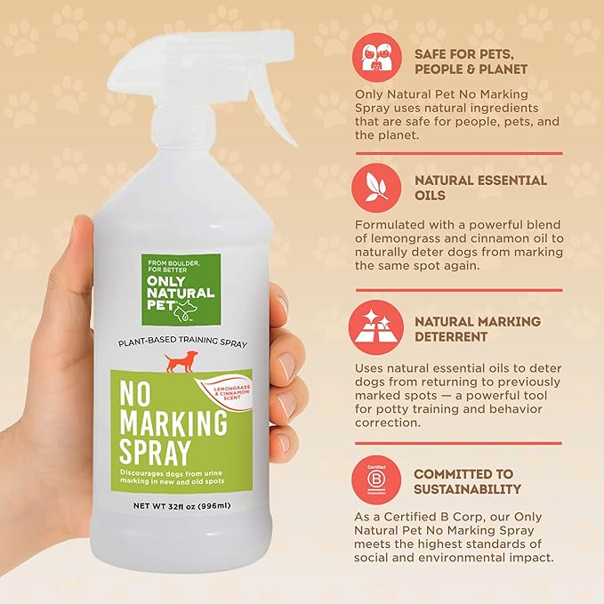 ONLY NATURAL PET No Marking Deterrent Spray for Dogs – Indoor Outdoor Urine Prevention - Stain & Odor Eliminator - Potty Pet Training Aid to Deter Peeing or Marking Carpet or Furniture – 32 Fl Oz