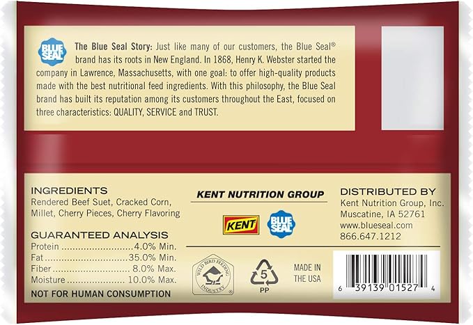 Blue Seal Cherry Suet Cakes for Wild Birds - No Mess Suet Feed, Food for Woodpeckers, Cardinals, Siskins, Sparrows & More - 11oz Suet Feeder, Bird Seed Cakes (Pack of 12)