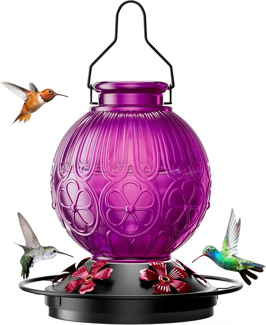 26Oz Hummingbird Feeder for Outdoors, Vintage Glass Bird Feeder with Perch, Durable & Easy to Clean, Hanging Nectar Feeder for Garden, Yard, Deck – Gift for Bird Lovers (Violet)