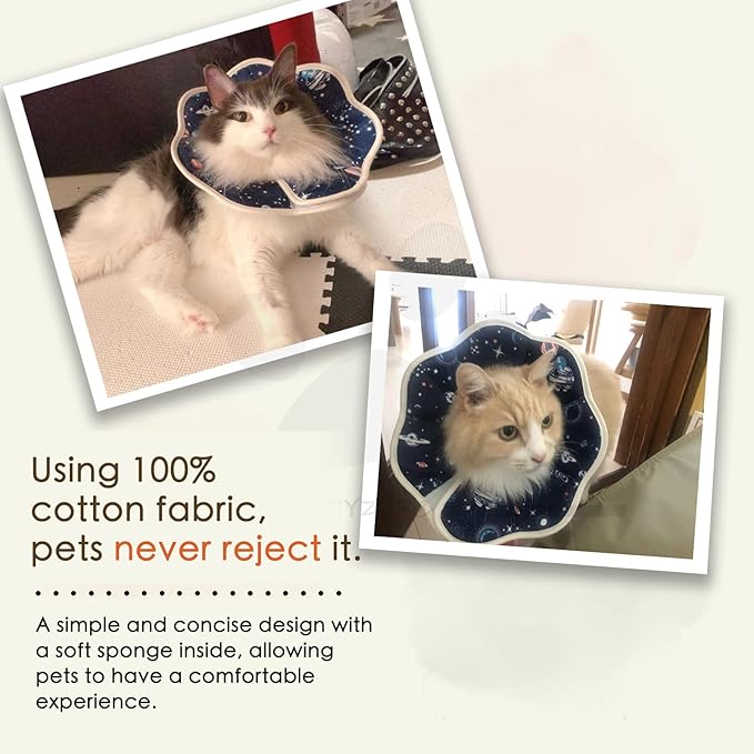 Soft Cat Recovery Collar,Adjustable Cat Cone,Protective Cone Collar After Surgery for Cats (Starry Sky, M)