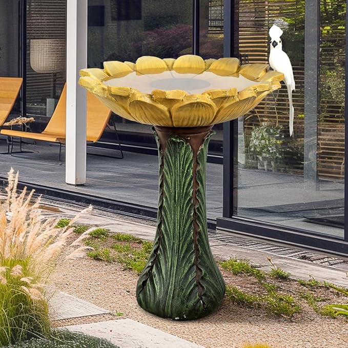 Garden Birdbath Sunflower Shaped, 24.4" H * 20" Φ Bird Bath for Freestanding Bird Bath for Outside Patio Yard Decor