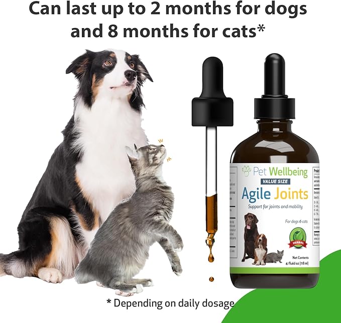 Pet Wellbeing Agile Joints for Dogs - Hip and Joint Health, Mobility, Devil’s Claw, Boswellia, Joint Ligament and Cartilage - Veterinarian-Formulated Herbal Supplement 4 oz (118 ml)