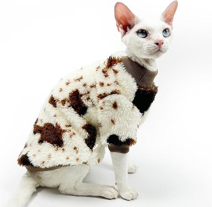 Cat Flannel Clothes, Warm Soft Winter Jumpsuit Sweater Shirt Clothing for Hairless Sphynx Devon & Indoor Kittens (2XL)