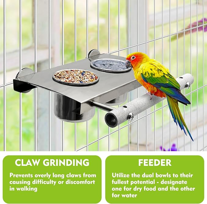 Tfwadmx Bird Parrot Feeding Cups, Small Bird Feeding Dish Cups Stainless Steel Birds Bowls Food Water Bowls with Food Holder for Cockatiel Parakeet Macaw Finches Lovebirds