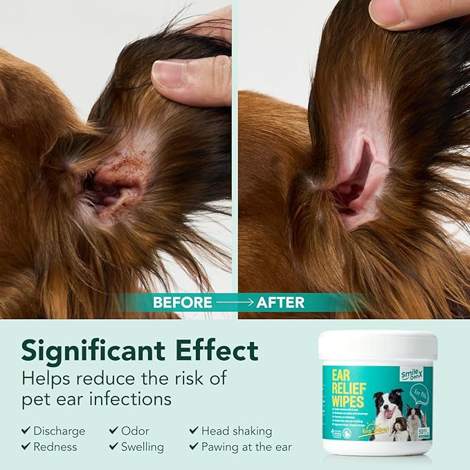 Dog Ear Cleaner Wipes, Dog Ear Infection Treatment, Hypoallergenic Ear Wipes Finger for Dogs & Cats, Gently Relief Ear Itching, Inflammation, Remove Wax, Dirt & Stop Smelly, 50 Count