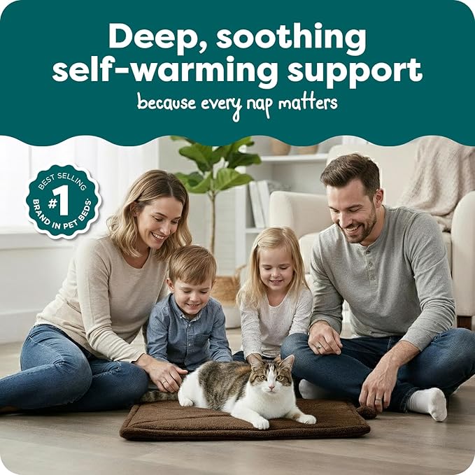 Furhaven ThermaNAP Self-Warming Cat Bed for Indoor Cats & Small Dogs, Washable & Reflects Body Heat - Quilted Faux Fur Reflective Bed Mat - Espresso, Small