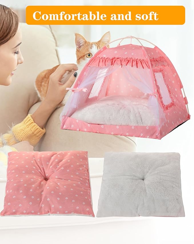 Cat Princess Bed Tent House - Kitty Cute Beds Indoor,Small Dog House Indoor/Outdoor Cave Nest Bed Small Dog Tent for Cat,Puppy Tents (19.6"x19.6"x17.7"/Pink)
