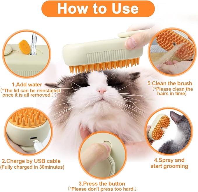 Nepfaivy Pet Steam Brush for Cat - Cat Steam Brushes for Indoor Cats Shedding, Rechargeable Steaming Brush for Dogs, Dog Mist Water Steamer, Pet Spray Hair Removal Comb for Massage Grooming