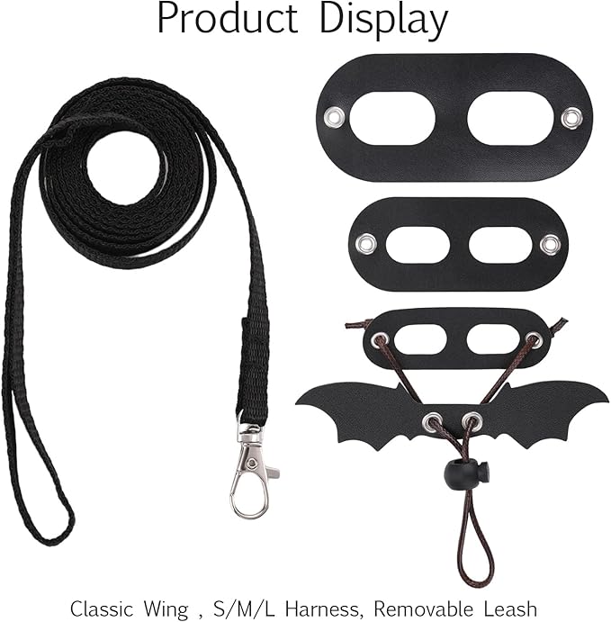 cobee Bearded Dragon Harness and Leash, 3 Pcs Adjustable Lizard Leashes, Soft Leather Reptile Lizard Leash with Cool Wings for Iguana Gecko Chameleon Amphibians Rat Small Pet Animals