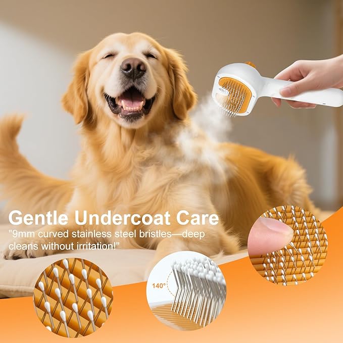 Pet Steam Brush for Dog & Cat – 3-in-1 Spray Hair Removal Comb – Steam Brush for Shedding & Grooming –Spritz Defur Comb–Includes Waterless Shampoo & Eye Wipes