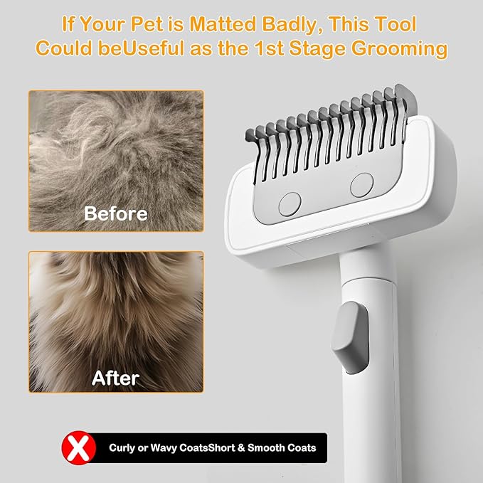 Cat Brush cat grooming supplies Gently Removes Loose Undercoat Mats, Tangled Hair and Soothes Skin. Ideal for Long and Short Haired Pets. (White)
