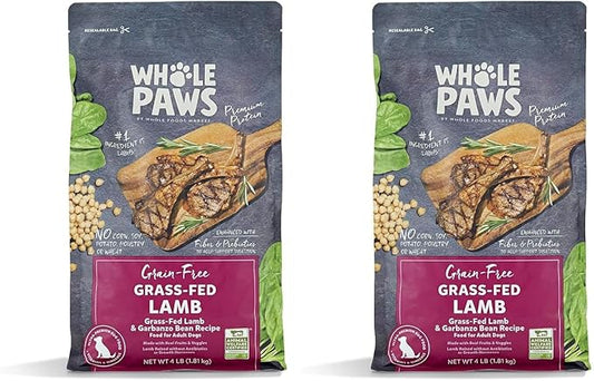 Whole Paws, Grain-Free Dry Adult Dog Food, Grass-Fed Lamb & Garbanzo Bean Recipe, 4 lb (Pack of 2)