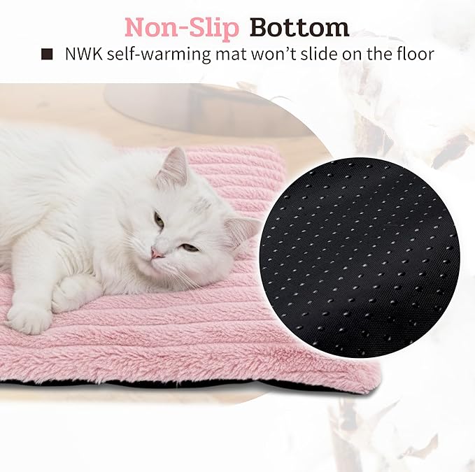 NWK Pack of 4 Fluffy Self Warming Cat Mat, Cat Blanket, Thermal Dog Mat, Washable, Non-Slip Bottom for Sofa & Crate & Kennel & Car Seat (Blush Pink, Medium (27'' X 18.5'' X 0.7''))