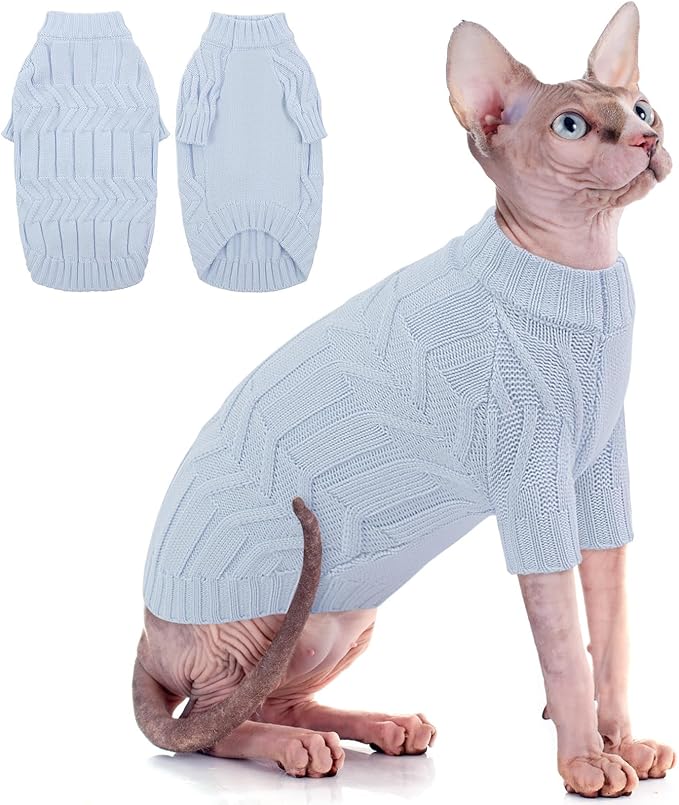 ASENKU Cat Sweater Soft Warm Puppy Clothes Knitwear for Kittens & Small Dogs, Thick Knitted Sweater for Sphynx Hairless Cats Teacup Chihuahua and Extra Small Dogs (Blue, S)