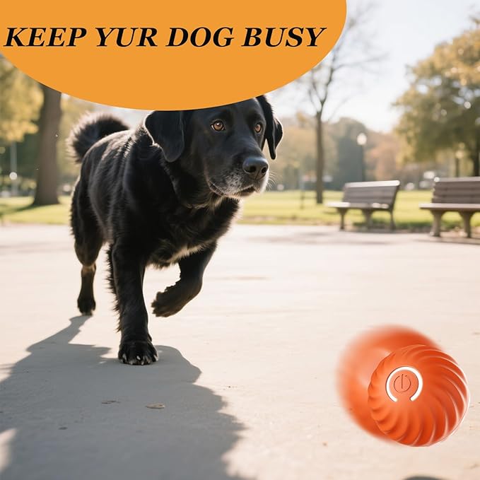 Interactive Dog Ball, Automatic Moving Toy Ball with Cover for Large Dogs, Self Rolling Best Boredom Toys for Gift, Dog Toys to Keep Them Busy(Orange, Medium 2.7in)