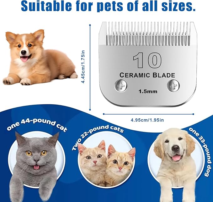10Blades Dog Grooming Replacement Blades Compatible with Andis Pet Clipper/Oster A5/Wahl KM Series Dog Clipper,Ceramic Blade & Stainless Steel Blade (#10+30+40+5FC+7FC) 5Pack