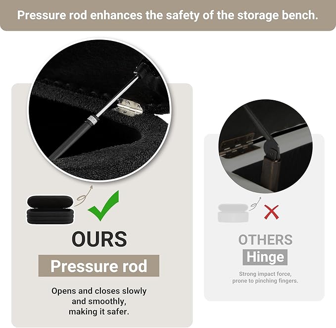 Storage Ottoman Bench 49.2 Inch Upholstered Fabric Storage Bench for Bedroom End of Bed Aesthetic Large Oval Ottoman for Living Room Entryway (Black)