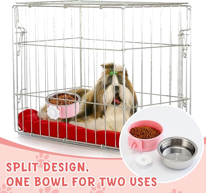 LemonRoad 12 Pcs Crate Dog Bowls Set Removable Stainless Steel Kennel Pet Hanging Food Water Feeder Bowl Cage Coop Cup for Puppy Medium Dog Cat Rabbit Ferret Bird