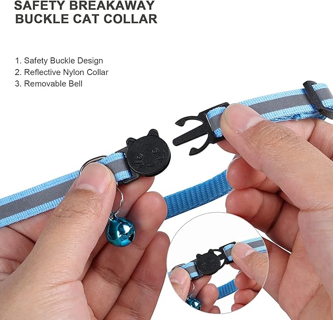 18Pcs Reflective Cat ID Collars with Bell Adjustable 19-32cm, Soft Nylon Adjustable Breakaway Identification Collars for Puppy Kittens
