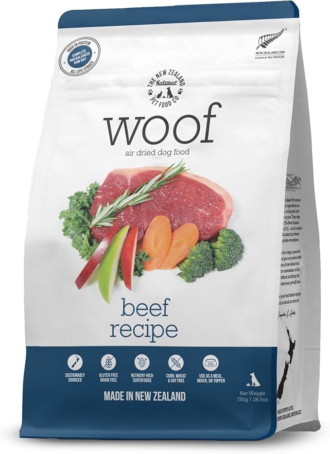 The New Zealand Natural Pet Food Co WOOF Air Dried Dog Bites - Beef Recipe, Air Dried Dog Food, High Protein Beef Food, Healthy Dog Food, 26.5 oz