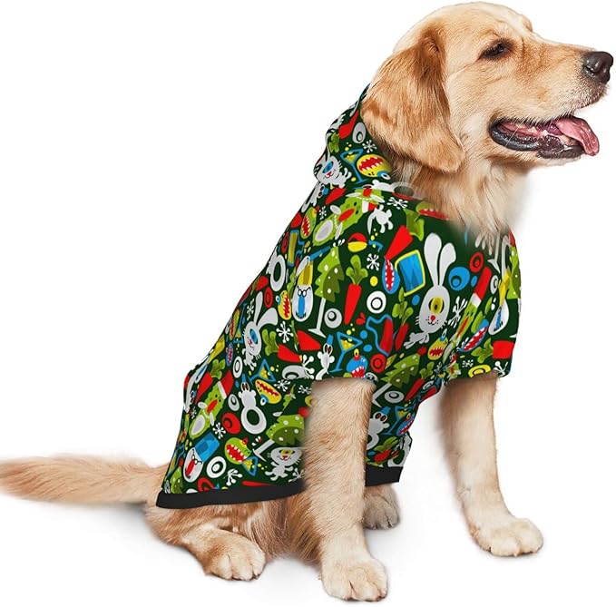 Christmas Green Monster Hoodie,Christmas Cosplay Dog Clothes with Pocket and Hat Winter Clothes Sweaters Large