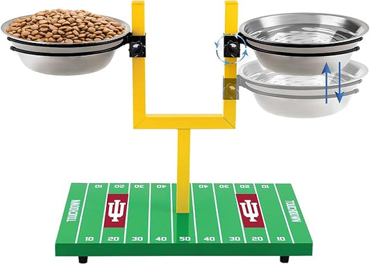 NCAA Indiana Hoosiers Goalpost Football Field Dog Feeder – Adjustable Elevated Dog Bowls with Stand, 2 Stainless Steel Bowls, Non-Slip Rubber Feet, Raised Pet Feeder for Large & Small Dogs