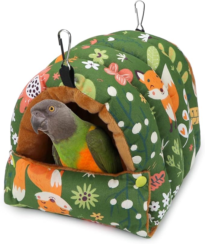 Wontee Bird Nest House Winter Warm Snuggle Hut Bird Bed Hanging Hammock for Parrots Budgies Parakeets Caique Senegal Cockatiels Conures (Medium, Green)