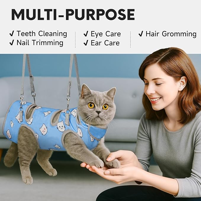 Supet Cat Grooming Hammock, Soft Fabric Nail Clipper Hammock, Self-Adhesive Wrap for Cutting Nails, Quickly Calm Down for Medicine, Teeth Brushing, Ear Cleaning
