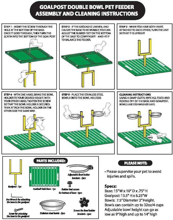 NCAA Utah Utes Goalpost Football Field Dog Feeder – Adjustable Elevated Dog Bowls with Stand, 2 Stainless Steel Bowls, Non-Slip Rubber Feet, Raised Pet Feeder for Large & Small Dogs