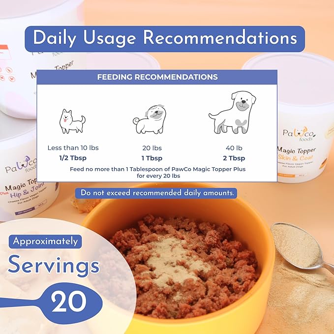 PawCo Magic Topper Hip & Joint Support - Vegan Dog Topper with Omega-3, Grain-Free Meal Enhancer for Senior Dogs, 160g