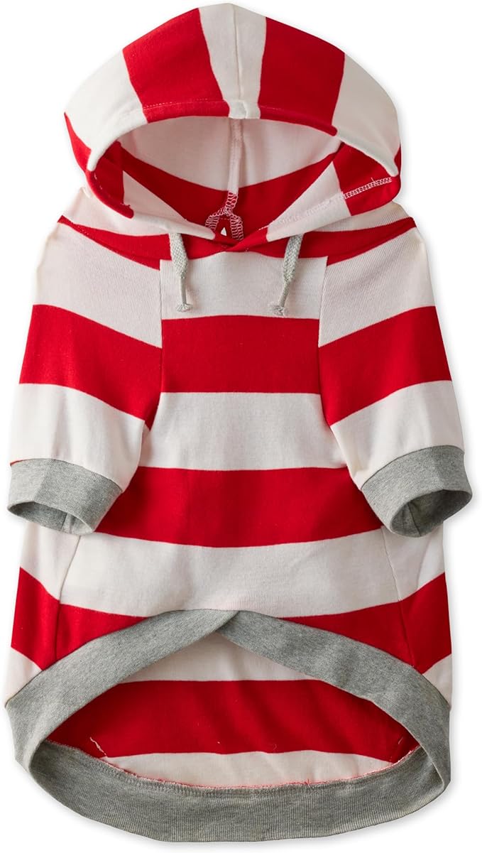 Rocky – The Orginal Lightweight Hooded TEE 100% Organic Cotton Dog Hoodie Pet Coat Sweater for Small, Medium, Large Dogs, Red Bold Stripe, XX-Small