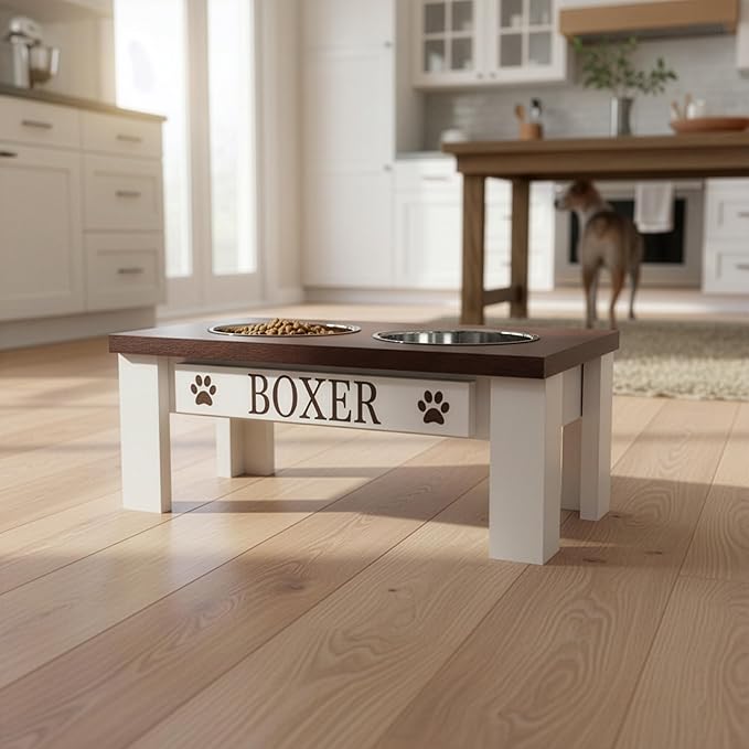 GrooveThis Woodshop Luxury Pet Feeder - Elevated Stand with Stainless Steel Bowls for Small Dogs & Cats, Anti-Slip, Easy Clean, Chic & Durable Design (Small, Dark Walnut)