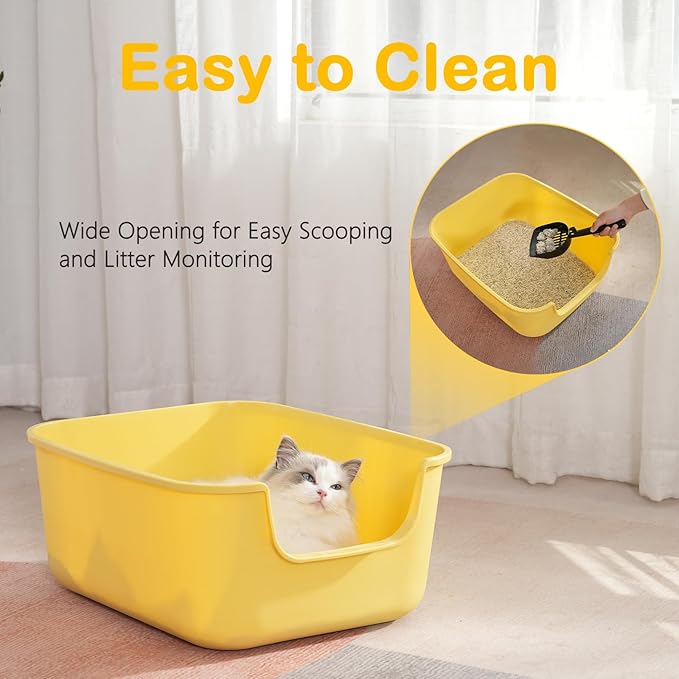 Large Cat Litter Box with High Sides,Cat Boxes for Indoor Cats,Cat Litter Pan for Kitty,Litter Box with Low Entry,Easy to Clean,Anti-Splashing (Green)