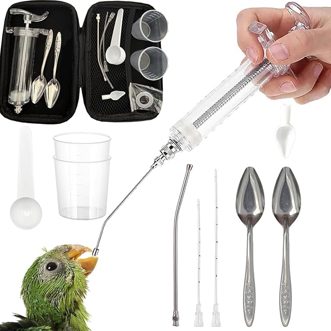 12 PCS Baby Bird Feeding Syringe Set with Storage Bag Professional Parrot Syringe Feeder Bird Hand Feeding Tubes Kit for Parakeets, Cockatiels, African & Amazon Grey Parrots, Cockatoos, Macaws