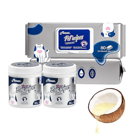 MIOSSZI 260 Pcs Pet Cleaning Wipes Kit for Dogs & Cats Daily Cleaning Paws, Face Tear Stain & Full Body & Sensitive Skin, Gentle & Unscented, Hypoallergenic Ingredients Extra Thick Pet Grooming Wipes