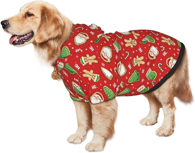 Santa Claus with Gingerbread Man Hoodie,Christmas Cosplay Dog Clothes with Pocket and Hat Winter Clothes Sweaters X-Small