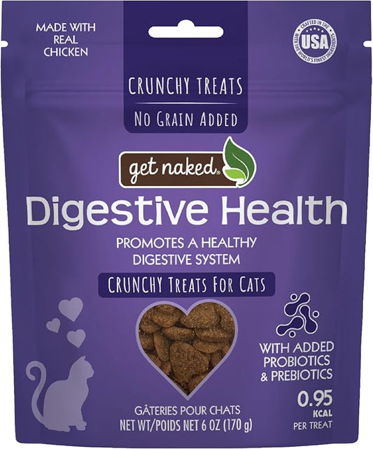 Get Naked Digestive Health Crunchy Cat Treats 6oz - Chicken Flavor, Grain-Free Cat Probiotics for Indoor Cats, Supports Healthy Digestion, Dental Health & Immunity, Made in The USA
