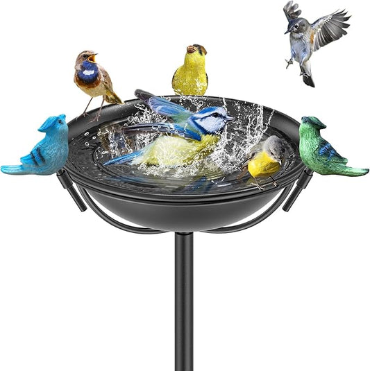 Outdoor 55In Metal Bird Bath for Outside, Cast Iron Tall Birdfeeder Birdbaths Bowl with 3 Resin Bird Statue Decorative, Bird Feeders for Outdoor Yard Lawn Patio Decor Black