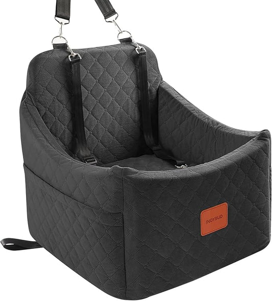Small Dog Car Seat, Memory Foam Dog Booster Car Seats with Thick Cushion for Medium Dogs Under 35lbs, Detachable Washable Pet Seat with Storage Pockets,2 Safety Belts (Black, Medium)