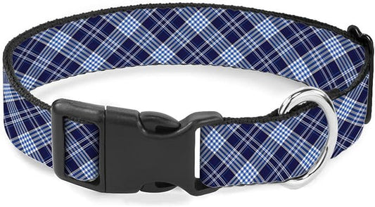 Blue Black Plaid Gingham Dog Collars Soft Adjustable Collar Strap for Small Medium Large Dogs Cats Pet