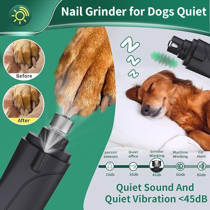 Dog Nail Clippers & Cat Nail Clipper With Catcher, 2 In 1 Dog Nail Trimmers & Grinder With Light for Large Small Dogs Cats,Silent Groom Pro Claw Trimmer, Rechargeable Dogs Nails Grinder Quiet