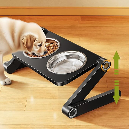 Elevated Dog Bowls, Adjustable Raised Dog Bowl Stand, Foldable Pet Bowls with Dual Stainless Steel Plates for Small to Medium Dogs and Cats,Pets -Black