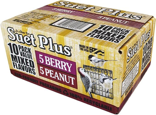 ST. ALBANS BAY SUET PLUS Suet Cake Variety Packs | 11 oz. Wild Bird Suet Cakes | (Peanut and Berry, 10 Pack)