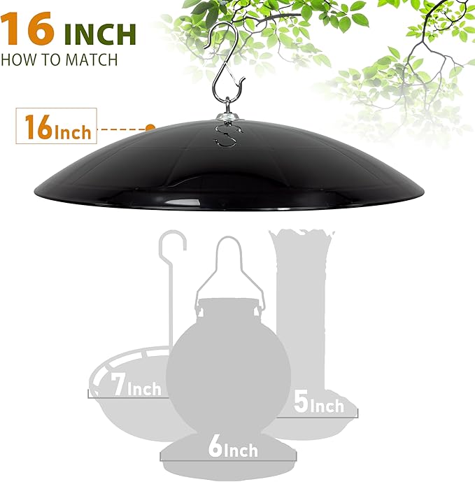 Bird Feeder Dome Guard,Squirrel Baffle for Hanging Feeder,16-Inch Squirrel Cover for Shepherd's Hook in The Outdoors (Black), 2 Pack