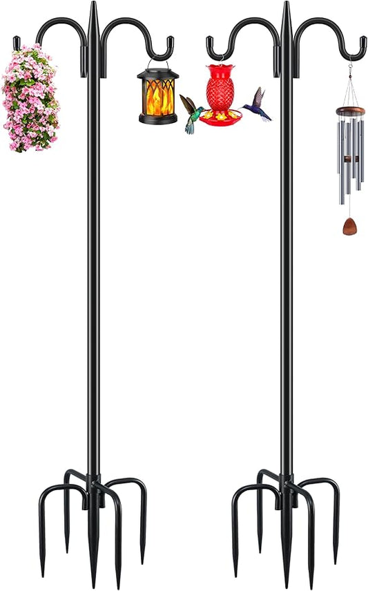 Gtongoko Double Shepherds Hook for Outdoor, 2 Pack 108 Inch Heavy Duty Bird Feeder Pole 3/4 Inch Thick Garden Hooks for Hanging Hummingbird Feeder, Plant Baskets, Solar Light Lanterns
