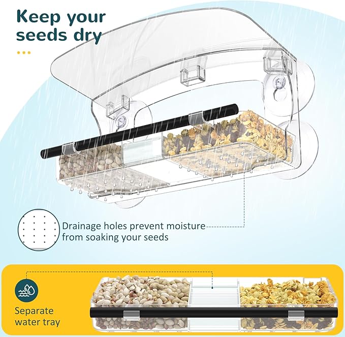 MrCrafts Window Bird Feeder with Strong Suction Cups, Clear Window Bird feeders for Viewing, Bird Feeders for Outdoors Outside,Multiple Bird Types