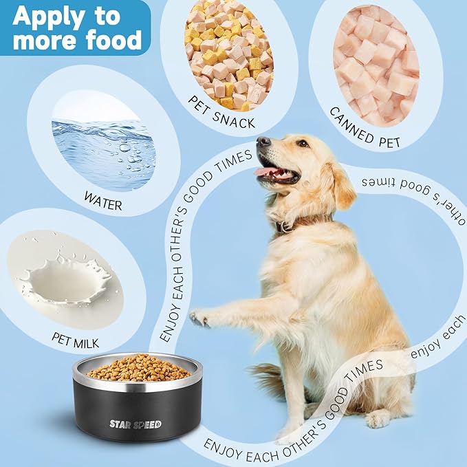 Stainless Steel Dog Bowl - Extra Large, Drop Resistant, Keeps Cold, Fits Different Size Big Dog Food Bowls (100oz, Black)