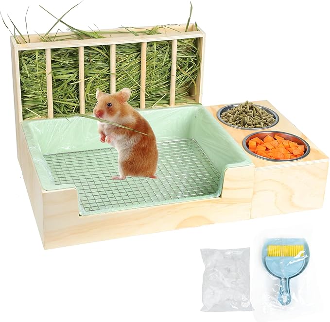 3-in-1 Steel Grids Rabbit Litter Box with Hay Feeder & Waste Collection – Bunny Toilet Training Kit, Large Plastic Potty for Rabbits, Guinea Pigs, Small Animals – Easy Clean, Durable, Odor Control