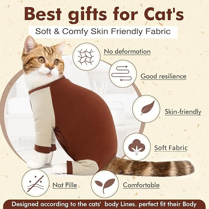 DENTRUN Cat Recovery Suit, Kitten Hair Sticky Onesie, Surgical Cone Alternative Shirts for Female Male Cat Recovery After Surgery, Cat Hair Spreading Prevent Clothes Pajama Apparel for Cats Only