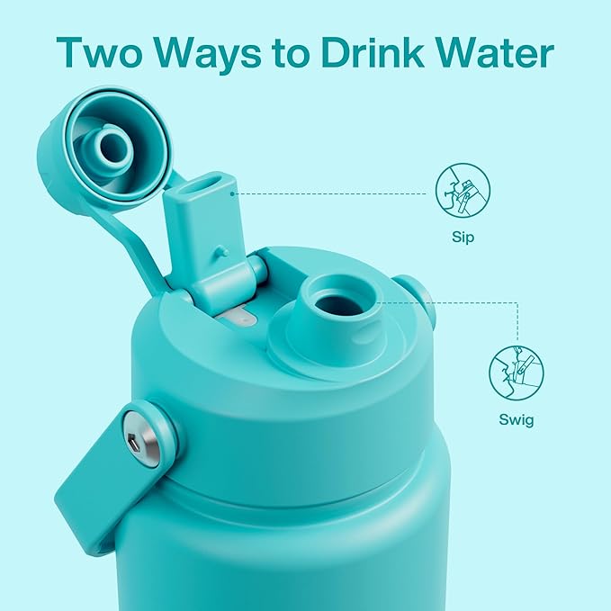 Insulated Water Bottle with Straw Stainless Steel Water Bottle, Leak-Proof, BPA-Free, Double Wall Vacuum Keeps Cold for 24 Hours for Sports, Travel, School (32 oz, Aquamarine Blue)